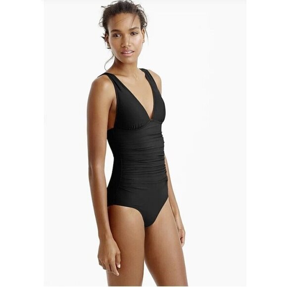J.Crew $100 Padded Ruched Femme One-Piece Swimsuit Black Size 24 B6819